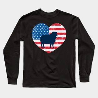 American Flag Heart Love Sheep Usa Patriotic 4Th Of July Long Sleeve T-Shirt